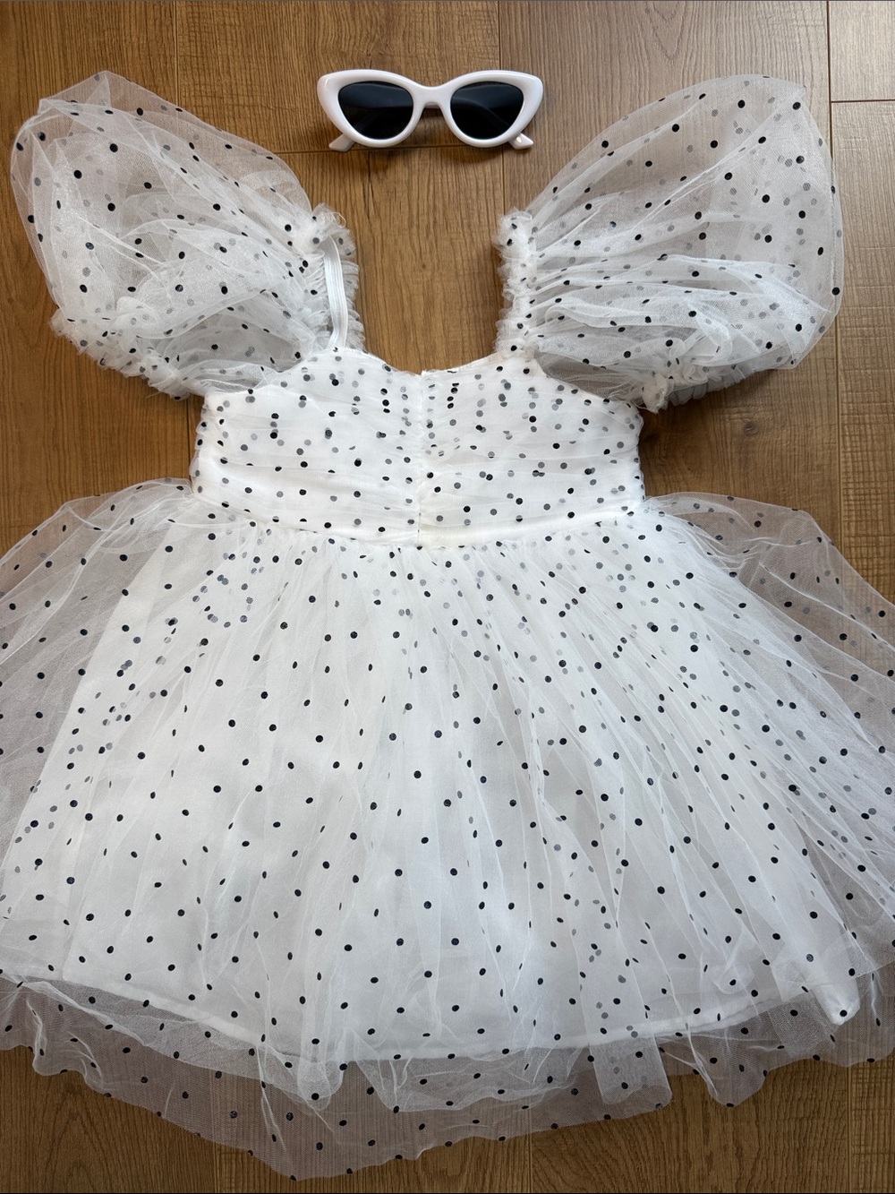 Jessica Simpson White Tulle Dress with Black Polka Dots